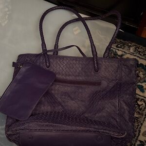 Ashneil Elegant Purple Leather Woven Tote Bag